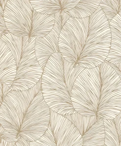 Sale Rasch Papier peint vinyle grainé intissé feuilles de lotus beige crème et or L.1005 x l.53cm
