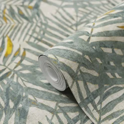 Sale GoodHome Papier peint Vinyle Intissé Perod beige et sarcelle