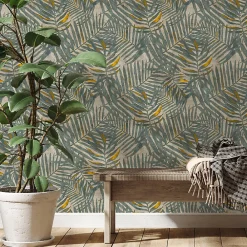 Sale GoodHome Papier peint Vinyle Intissé Perod beige et sarcelle