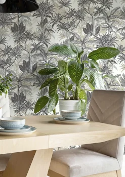 Outlet Rasch Papier peint vinyle intissé feuillage tropical noir, doré L.1001 x l.53cm
