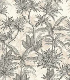 Outlet Rasch Papier peint vinyle intissé feuillage tropical noir, doré L.1001 x l.53cm