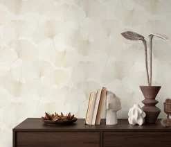 Erismann Papier peint vinyle intissé feuilles de ginko beige crème L.1005 x l.53cm, Ginko dream* Papier Peint Naturel Et Tropical