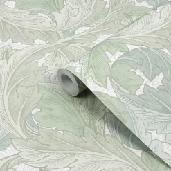 William Morris Papier peint vinyle intissé feuillage vert L.1000 x l.52 cm Acanthus* Papier Peint Naturel Et Tropical|Papier Peint Pour Couloir