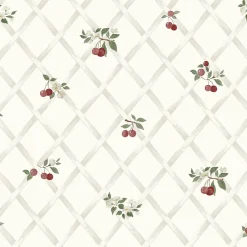 Best Lutece Papier peint vinyle intissé Cuisines & Bains mat et satiné treillis, cerise rouge, beige, blanc l.1005 x l.53 cm