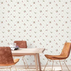 Best Lutece Papier peint vinyle intissé Cuisines & Bains mat et satiné treillis, cerise rouge, beige, blanc l.1005 x l.53 cm