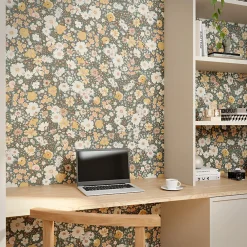 Sale GoodHome Papier peint vinyle intissé fleuri liberty vert L.53 x l.1005 cm Amity