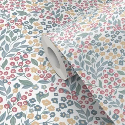 Discount Ugepa Papier peint vinyle intissé fleuri liberty Mini darla rose, vert, jaune L.1005 x l.53cm
