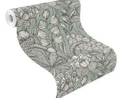 Rasch Papier peint vinyle intissé grainé fleuri Jade L.1005 x l.53cm* Papier Peint Fleuri|Papier Peint Pour Couloir
