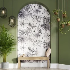 GoodHome Papier peint Vinyle Intissé Howlit noir et blanc* Papier Peint Naturel Et Tropical|Papier Peint Pour Couloir