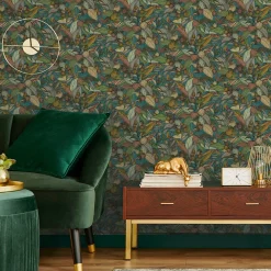 Clearance Lutece Papier peint vinyle intissé Villa Rosalie mat et satiné fleurs multicolore l.1005 x l.53 cm