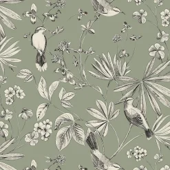 GoodHome Papier peint Vinyle Intissé Osum vert sauge* Papier Peint Fleuri|Papier Peint Pour Couloir