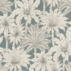 Rasch Papier peint vinyle intissé tropical palmiers, bleu L.1001 x l.53cm , Oskar