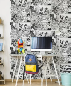 Ugepa Papier peint vinyle intissé enfant manga noir et blanc L. 1005 x l. 53cm*Enfant Papier Peint Pour Couloir|Papier Peint Pour Cuisine
