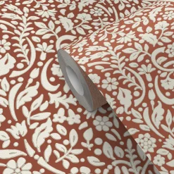 GoodHome Papier peint vinyle intissé Flaumig motif floral terracotta L. 10,05m x l. 0,53m* Papier Peint Fleuri|Papier Peint Pour Couloir