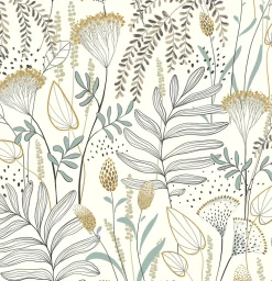 Best Rasch Papier peint vinyle intissé fleuri bleu, jaune ocre L.1001 x l.53cm , Angélique