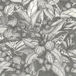 Clearance Lutece Papier peint vinyle intissé Villa Rosalie mat et satiné fleurs gris, noir, blanc l.1005 x l.53 cm