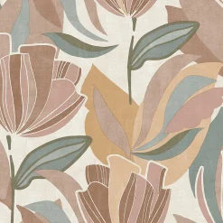 New Lutèce Papier peint vinyle intissé Dolce vita Tulipa rose et pêche L.1005 x l.53cm