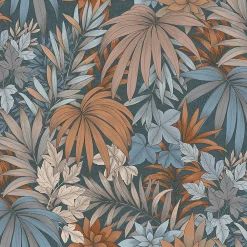 Clearance Lutece Papier peint vinyle intissé Allure mat et satiné feuilles bleu, cuivre, rouge, or l.1005 x l.53 cm