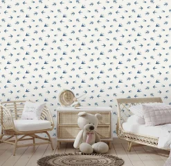Ugepa Papier peint vinyle intissé enfant petit oiseau bleu L. 1005 x l. 53cm