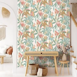 Ugepa Papier peint vinyle intissé fleurs tropicales vert L. 1005 x l. 53cm* Papier Peint Fleuri|Papier Peint Pour Couloir