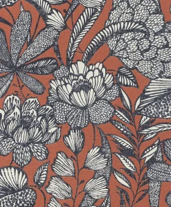 Rasch Papier peint vinyle intissé grainé fleuri terracotta L.1005 x l.53cm* Papier Peint Fleuri