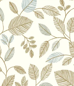 Outlet Rasch Papier peint vinyle intissé feuillage marron, bleu L.1001 x l.53cm , Colette