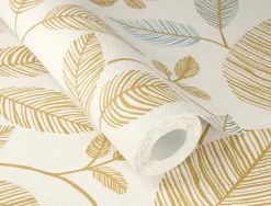 Outlet Rasch Papier peint vinyle intissé feuillage marron, bleu L.1001 x l.53cm , Colette