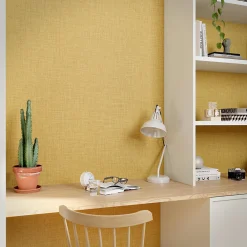 GoodHome Papier peint vinyle intissé uni structuré jaune ocre L.1000 x l.52 cm Shung* Papier Peint Pour Chambre|Papier Peint Pour Salon