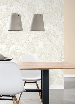 Rasch Papier peint vinyle intissé expansé feuillage beige L.1005 x l.53cm, Jungle sertie* Papier Peint Naturel Et Tropical|Papier Peint Pour Couloir