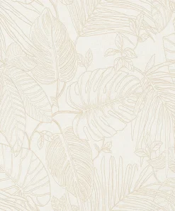 Rasch Papier peint vinyle intissé expansé feuillage beige L.1005 x l.53cm, Jungle sertie* Papier Peint Naturel Et Tropical|Papier Peint Pour Couloir