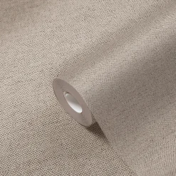 GoodHome Papier peint vinyle intissé uni aspect tissu beige L.1005 x l.53cm , Mythe* Papier Peint Pour Couloir|Papier Peint Uni