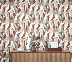 Clearance Erismann Papier peint vinyle intissé végétal marron et or L.1005 x l.53cm, Crescent