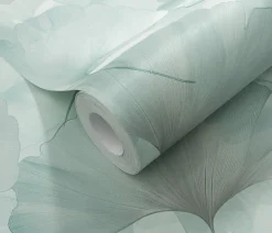 Erismann Papier peint vinyle intissé feuilles de ginko bleu L.1005 x l.53cm, Ginko dream* Papier Peint Naturel Et Tropical|Papier Peint Pour Couloir