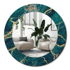 Clearance Wallfluent Petit Miroir Rond Cadre Verre fi50 cm Marbre Vert Décoration Murale Premium Sécurisé