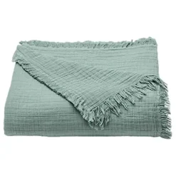 Toison d'Or Plaid à franges "Brehat" Gaze de Coton stonewashed - Brehat Lichen* Plaid Canapé