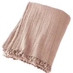 Discount Housse De Rêve Plaid à franges 180x220 cm Gaze de coton Guimauve