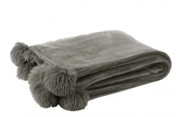 Outlet J-Line Plaid à Pompons "Blanket" 130x170cm Gris