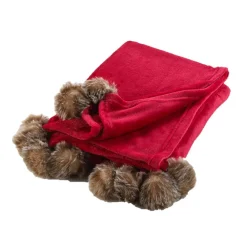 Douceur D'Intérieur Plaid à pompons doux - 150 x 125 cm - Rouge* Plaid Canapé|Plaid