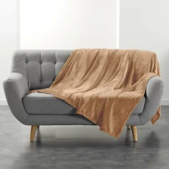 Douceur D'Intérieur Plaid ultra doux 180 x 220 cm Flanelle Unie Flanou Camel* Plaid Canapé