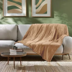 Douceur D'Intérieur Plaid ultra doux 180 x 220 cm Flanelle Unie Flanou Camel* Plaid Canapé