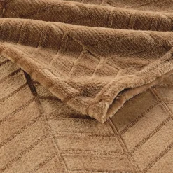 Douceur D'Intérieur Plaid 180 x 220 cm en flanelle relief uni Modèle ARYA Coloris Camel* Plaid Canapé