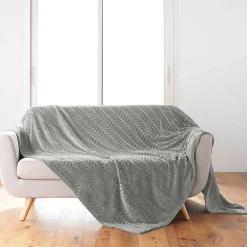 Douceur D'Intérieur Plaid 180 x 220 cm en flanelle relief uni Modèle ARYA Coloris Gris* Plaid Canapé|Plaid