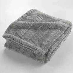 Douceur D'Intérieur Plaid 180 x 220 cm en flanelle relief uni Modèle ARYA Coloris Gris* Plaid Canapé|Plaid