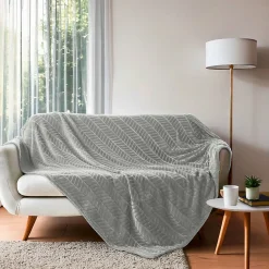 Douceur D'Intérieur Plaid 180 x 220 cm en flanelle relief uni Modèle ARYA Coloris Gris* Plaid Canapé|Plaid