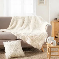 Clearance Douceur D'Intérieur Plaid 180 x 220 cm Imitation Fourrure Mouton Écru