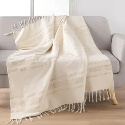 Douceur D'Intérieur Plaid a franges 125 x 150 cm coton jacquard+fils metallises doreline Sans