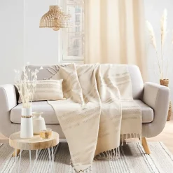 Douceur D'Intérieur Plaid a franges 125 x 150 cm coton jacquard+fils metallises doreline Sans