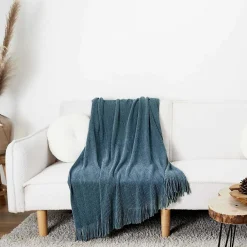 The Home Deco Factory Plaid chenille en polyester avec franges 120x150 cm* Plaid Canapé