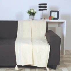 Online Dylrev Plaid coton recyclé écru avec pompons L.180 x l.130cm
