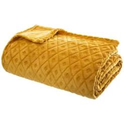 Atmosphera Créateur D'Intérieur Plaid 3D Losange en flanelle - jaune moutarde 180x230 cm - Atmosphera* Plaid Canapé|Plaid